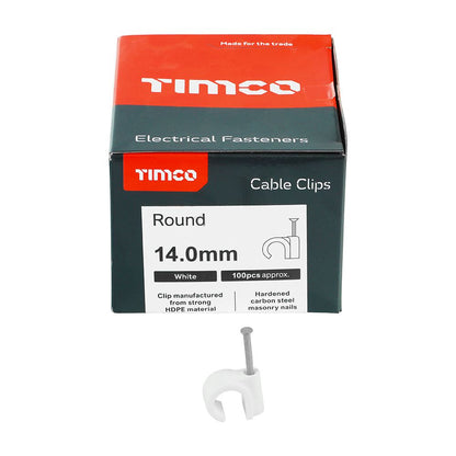 TIMCO Round Cable Clip White To fit 14.0mm White Pack 100