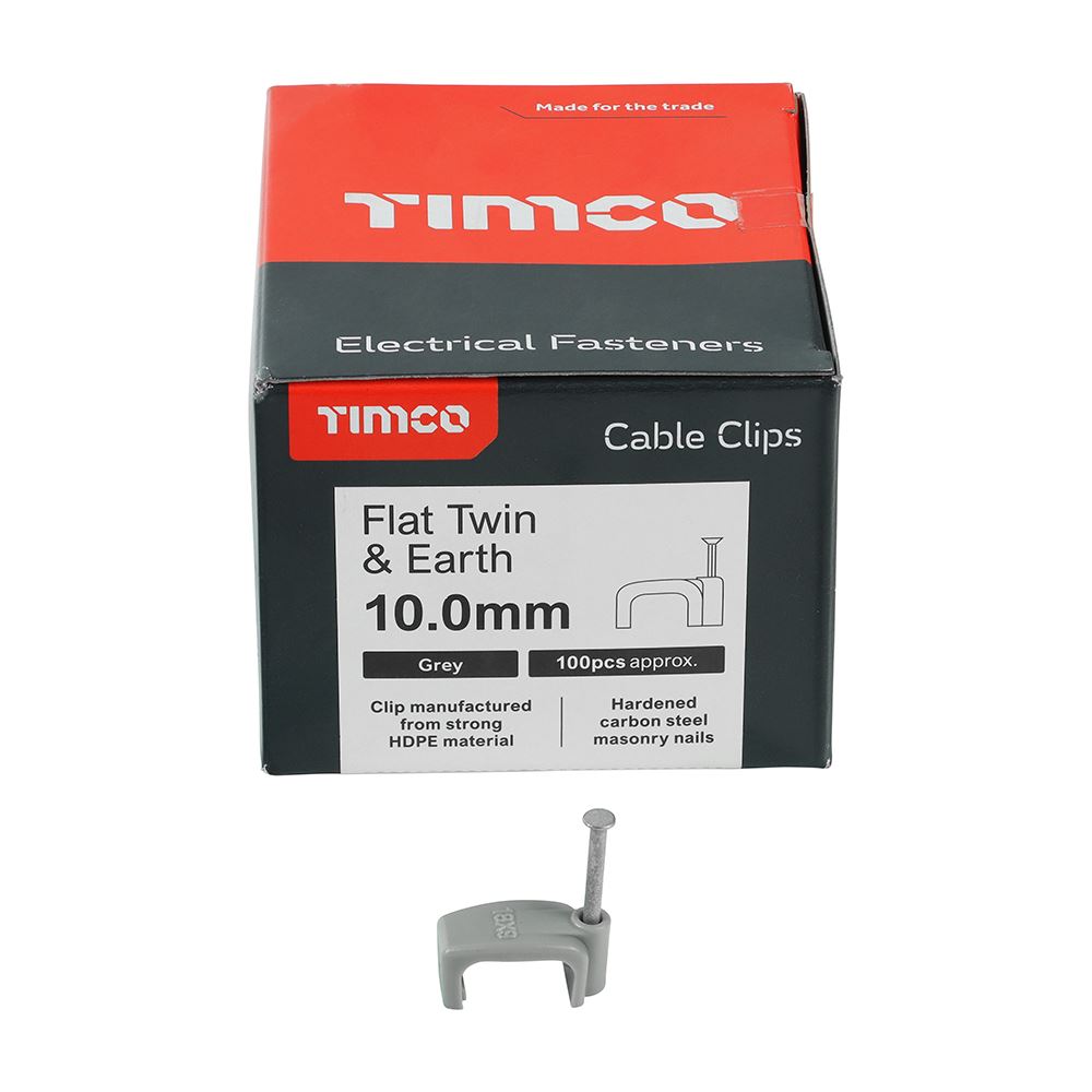 TIMCO Flat Twin&Earth Cable Clip GRY To fit 10.0mm Grey Pack 100