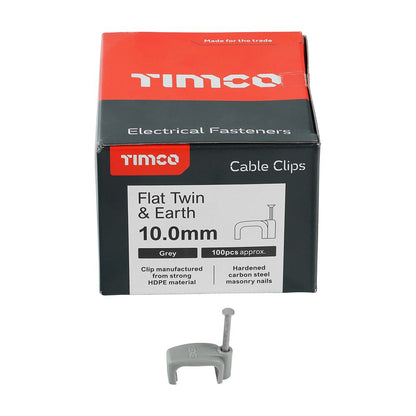 TIMCO Flat Twin&Earth Cable Clip GRY To fit 10.0mm Grey Pack 100