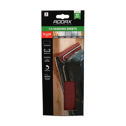 TIMCO Unpunched 1/3 Sand Sheet P60 93 x 230mm Red Pack 5