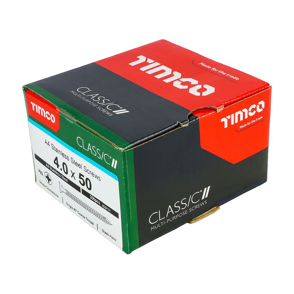 TIMCO Classic Screw PZ2 CSK A4 SS 4.0 x 50 Pack 200
