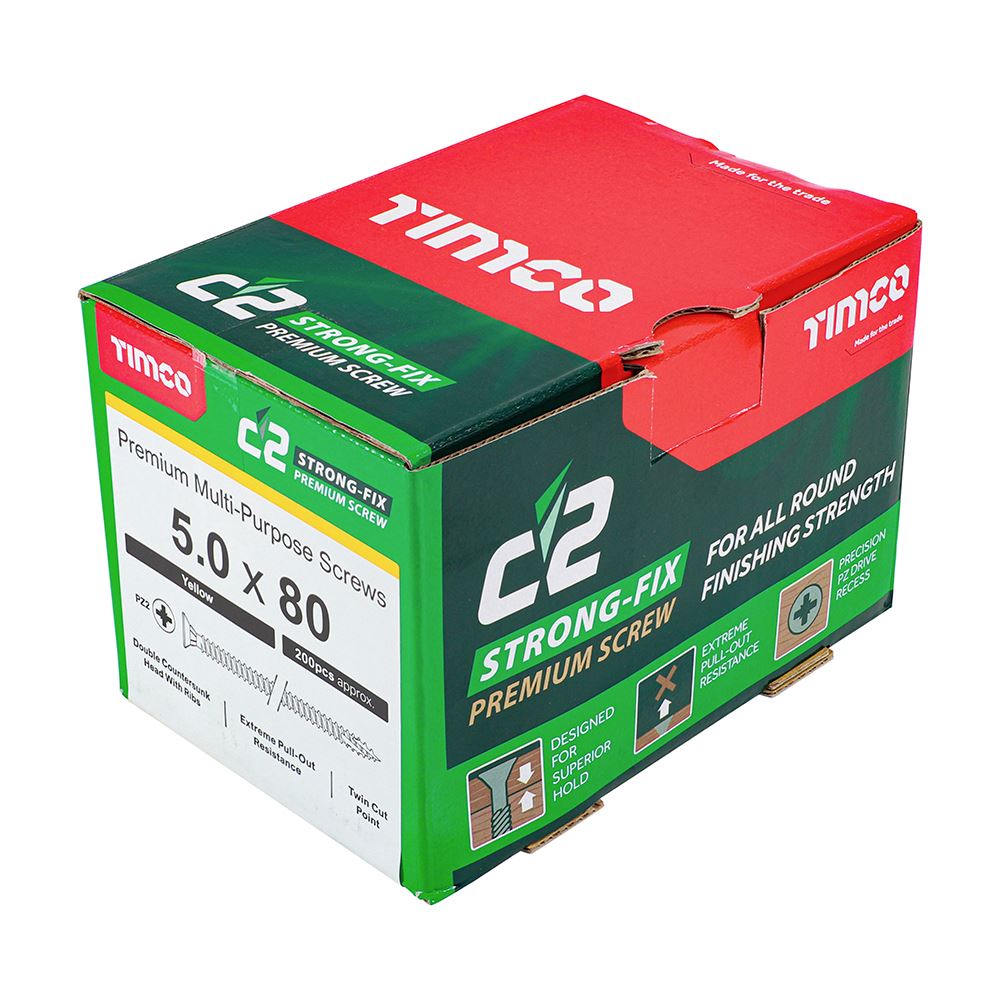 TIMCO C2 Strong-Fix PZ2 CSK ZYP 5.0 x 80 Gold Pack 200