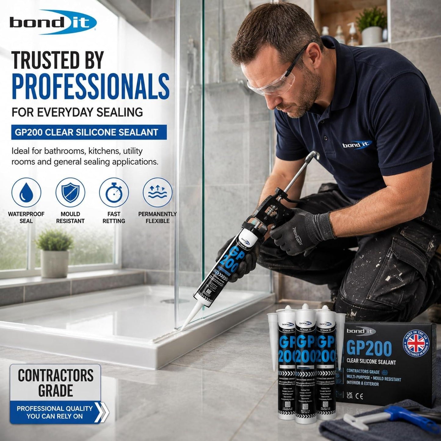 Bond It GP200 General Purpose Silicone Sealant 275ml – All Colours – Waterproof, Fast Setting and Mould Resistant for Interior and Exterior Use