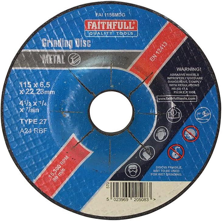 FAITHFULL FAI 1156MDG  Metal Grinding Disc 115mm x 6.5mm x 22.23mm Type 27 A24 RBF