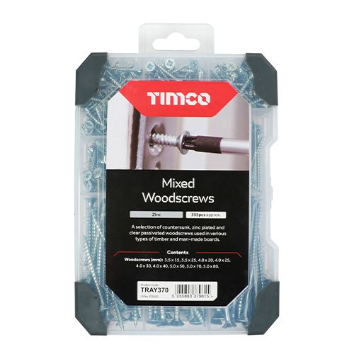 TIMCO Mix Woodscrews Zinc 340pcs Silver Pack 1