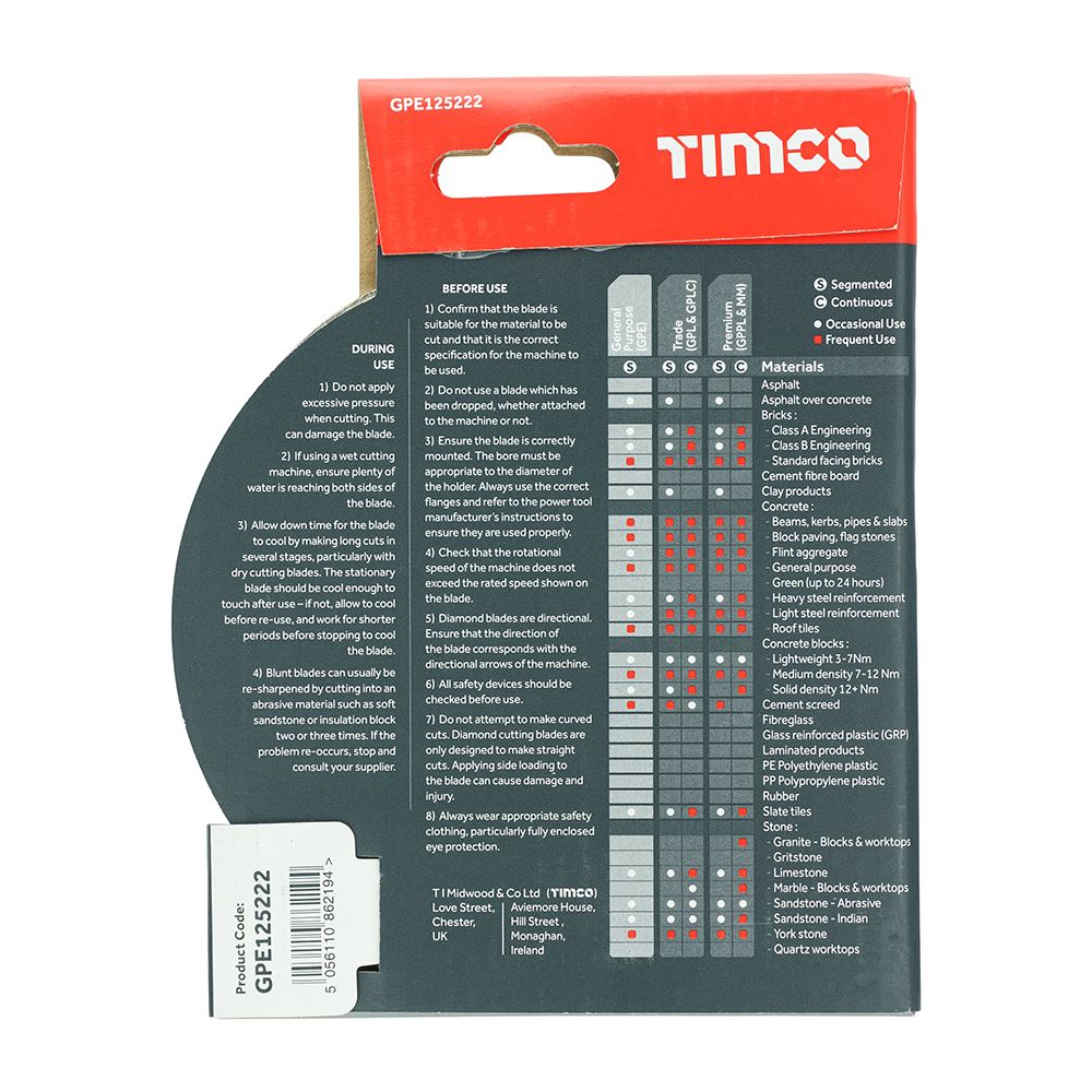 TIMCO GP Diamond Blade Seg 125 x 22.2 Pack 1