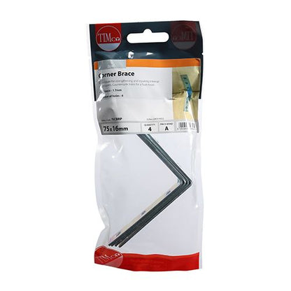 TIMCO Corner Brace - BZP 75 x 75 x 16 Silver Pack 4