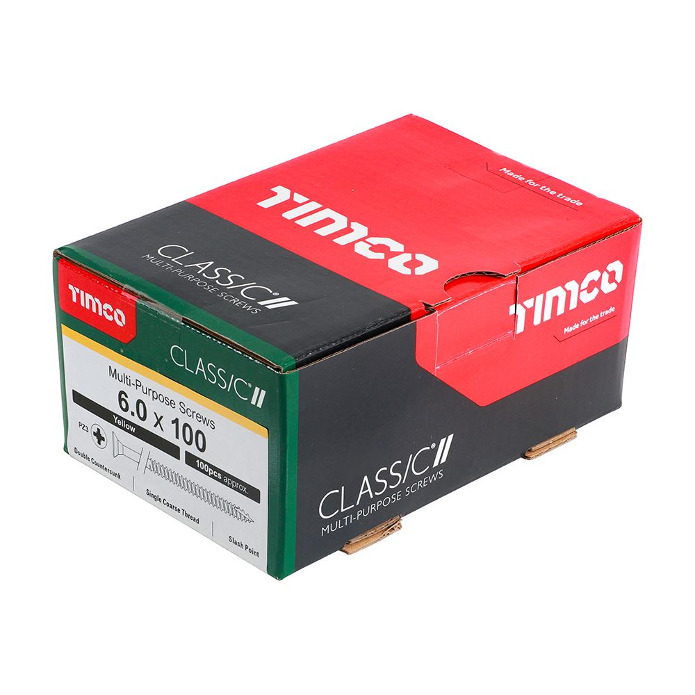 TIMCO Classic Screw PZ3 CSK ZYP 6.0 x 100 Gold Pack 100