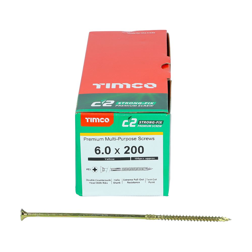 TIMCO C2 Strong-Fix PZ3 CSK ZYP 6.0 x 200 Gold Pack 100
