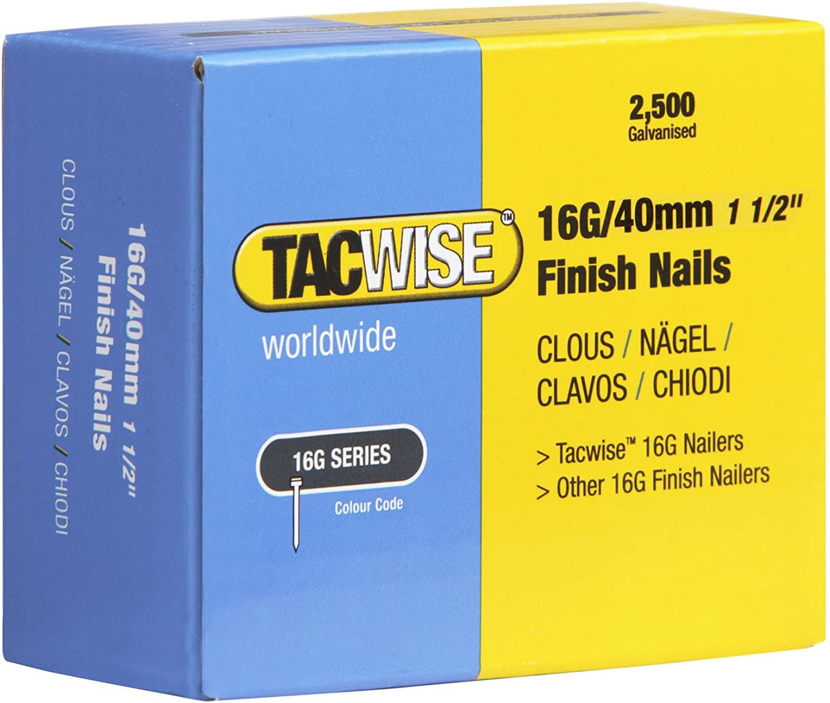 Tacwise 0319 Type 160 16G 40 mm Finish Nails Galvanised Pack of 2500 for Nail Staple Guns Trade Fixing