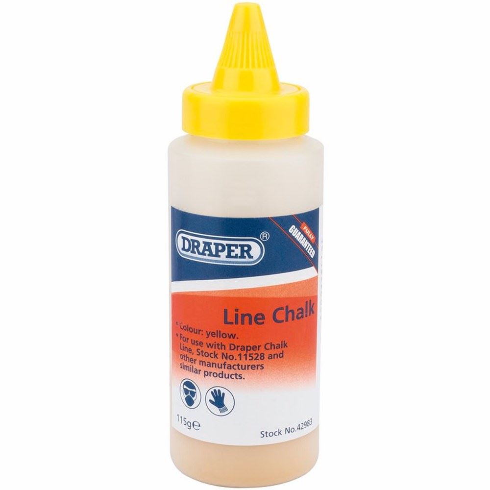 42983 Draper Plastic Bottle of Yellow Chalk for Chalk Line, 115g LCY/H Brick Lines and Pins Professional Trade DIY Workshop Garage Use
