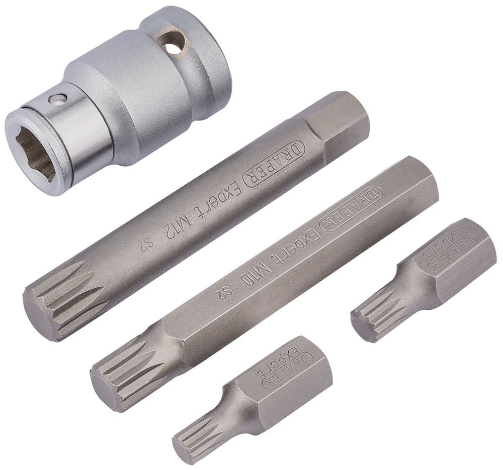 Draper XZN BIT & HOLDER SET 5PC. 83567 1/2" Sq. Dr. Spline Bit Set (5 Piece)