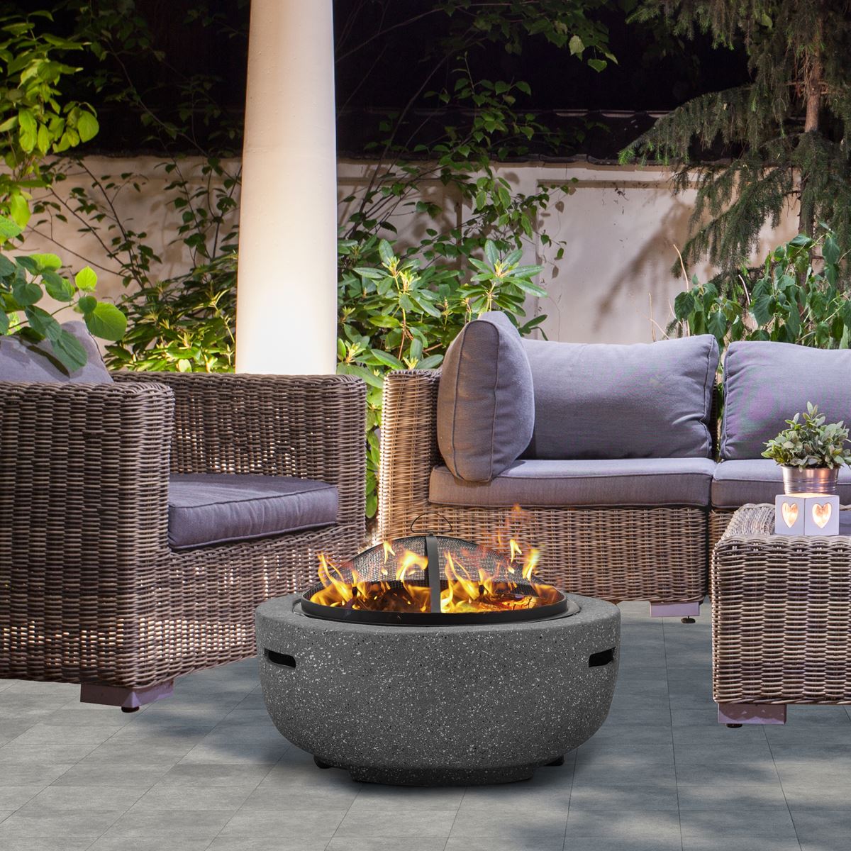 Dellonda DG189 Round MgO Fire Pit with BBQ Grill & Safety Mesh Screen 60cm - Dark Grey | Magnesium Oxide | The fire pit is made from MgO (Magnesium