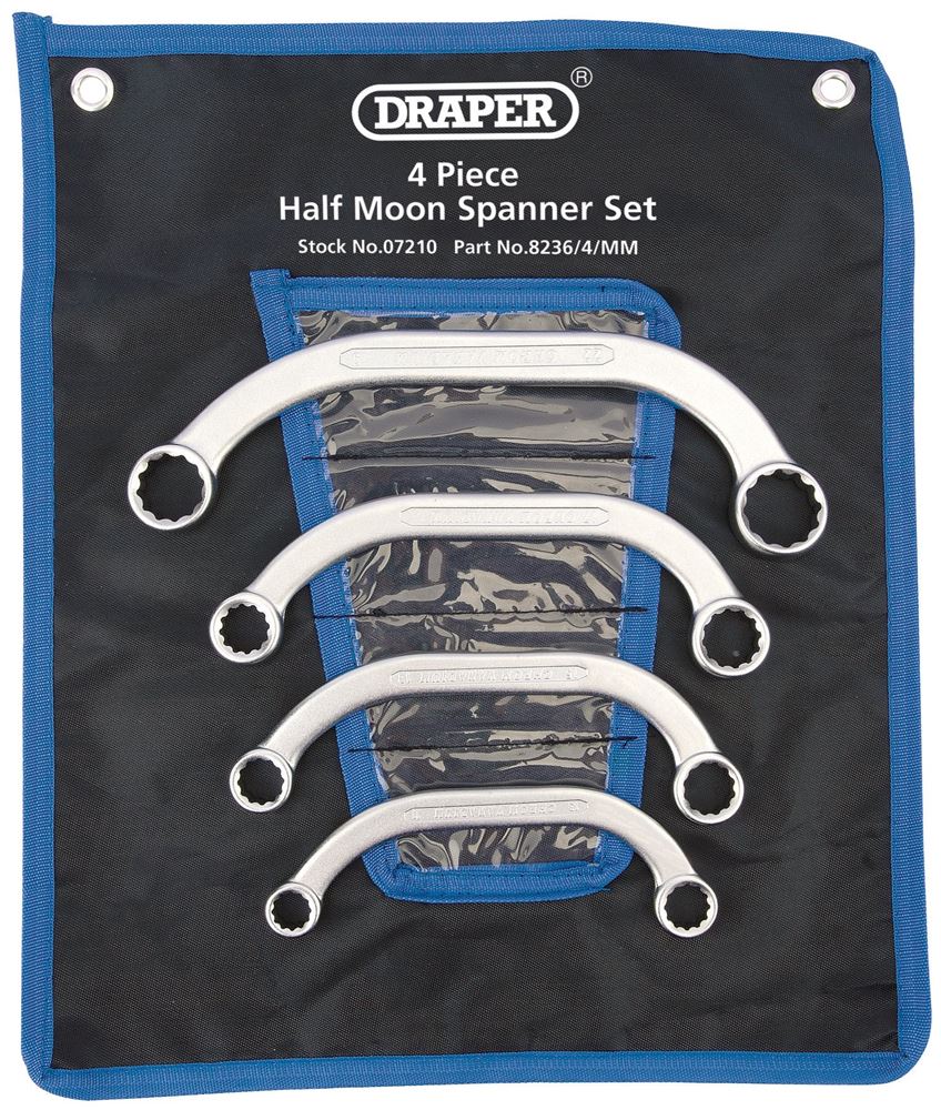 Draper 4 PCE HALF MOON SPANNER SET 07210 Half Moon Obstruction Ring Spanner Set (4 Piece)