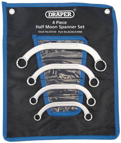 Draper 4 PCE HALF MOON SPANNER SET 07210 Half Moon Obstruction Ring Spanner Set (4 Piece)
