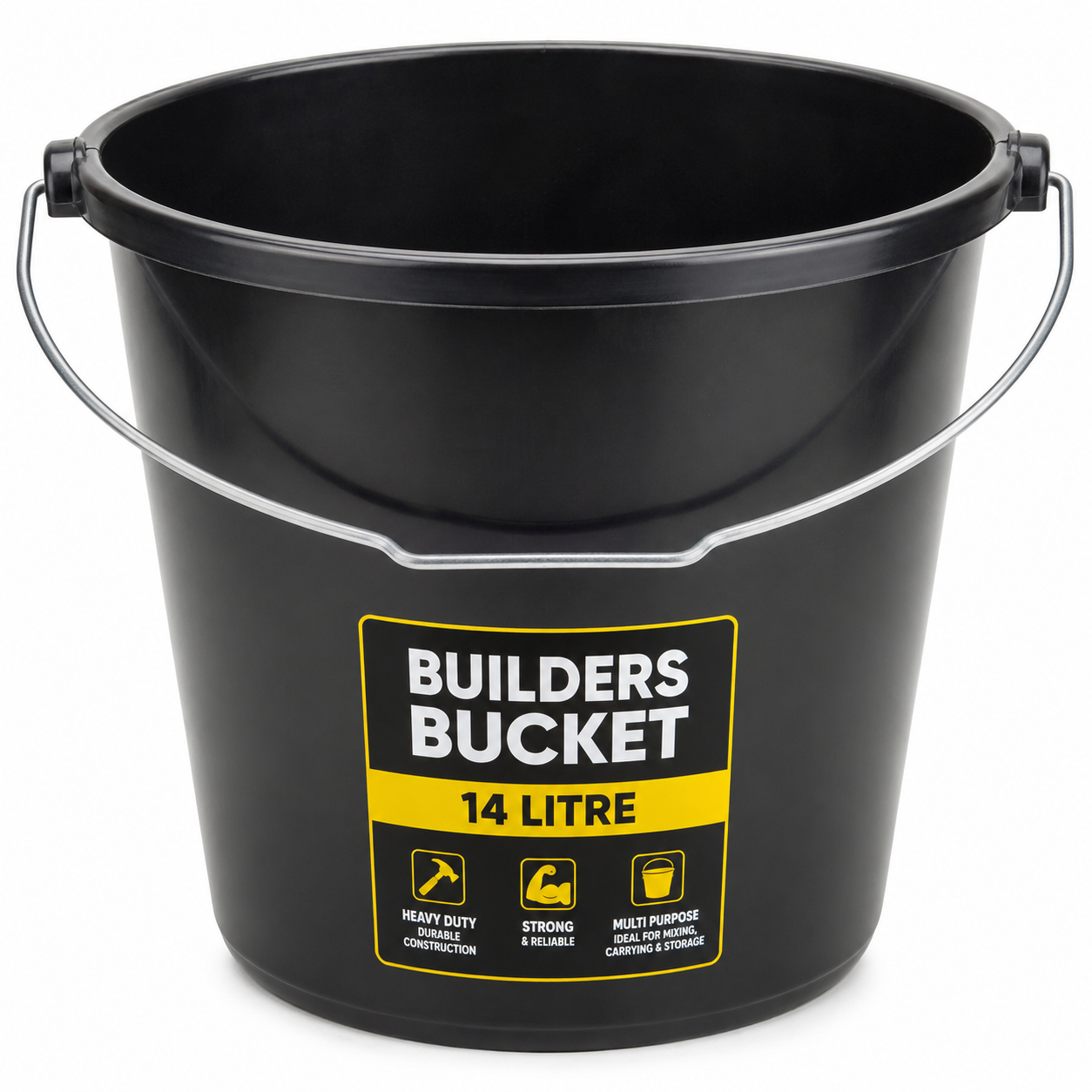 Yuzet 14L Black Builders Bucket Heavy Duty Plastic Mixing Carry Bucket