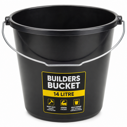 Yuzet 14L Black Builders Bucket Heavy Duty Plastic Mixing Carry Bucket