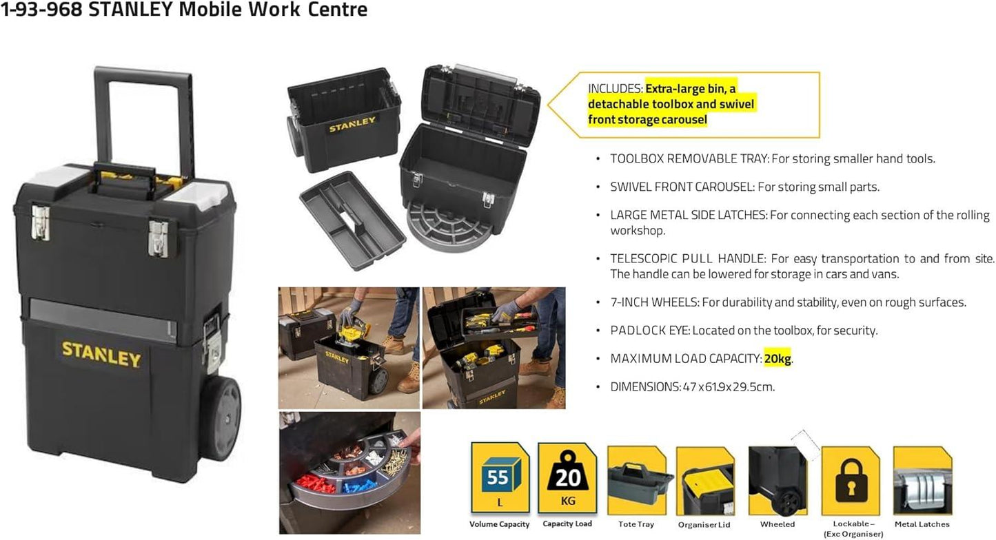 STANLEY Mobile Work Centre Toolbox, 2-in-1 Rolling Workshop with Stackable Units