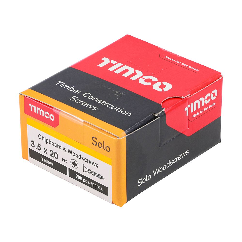 TIMCO Solo Woodscrew PZ2 CSK ZYP 3.5 x 20 Gold Pack 200