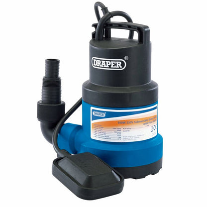 61584 Draper 230V Submersible Clean Water Pump with Float Switch, 191L/min, 550W Submersible Water Pumps Professional Trade DIY Workshop Garage Use