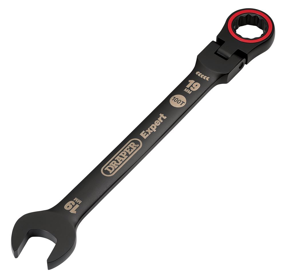 Draper 19MM FLEX HEAD RATCHET SPANNER 03926 HI-TORQÂ® Metric Flexible Head Ratchet Combination Spanners, Black