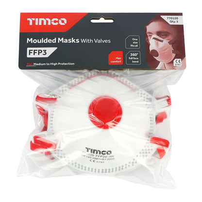TIMCO FFP3 Moulded Mask - Valved One Size Pack 3