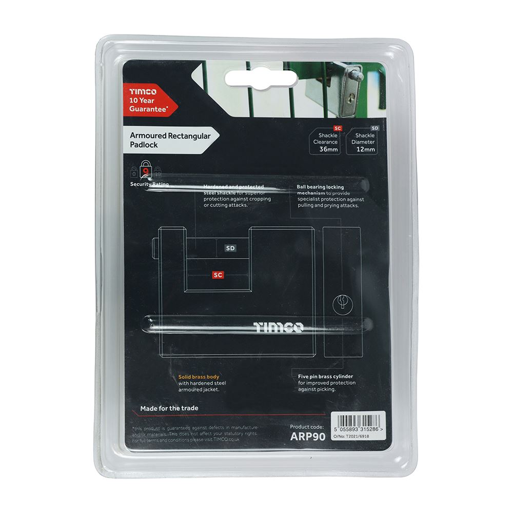 TIMCO Armoured Rectangle Padlock 90mm Red Pack 1