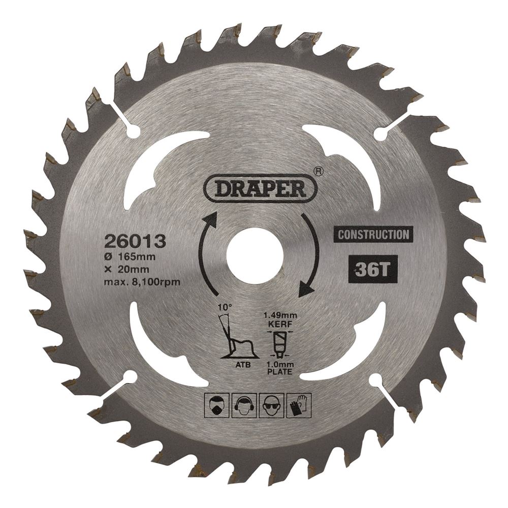 Draper TCT SAW BLADE 165MM 36T CONS 26013 Fibreglass Shaft Stubby Claw Hammer