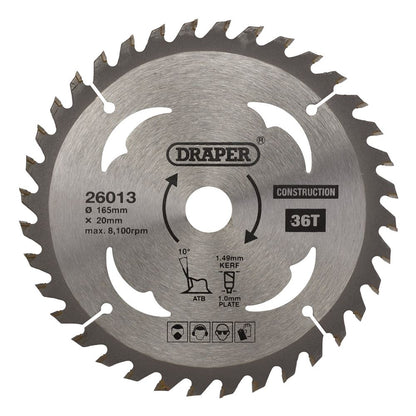 Draper TCT SAW BLADE 165MM 36T CONS 26013 Fibreglass Shaft Stubby Claw Hammer