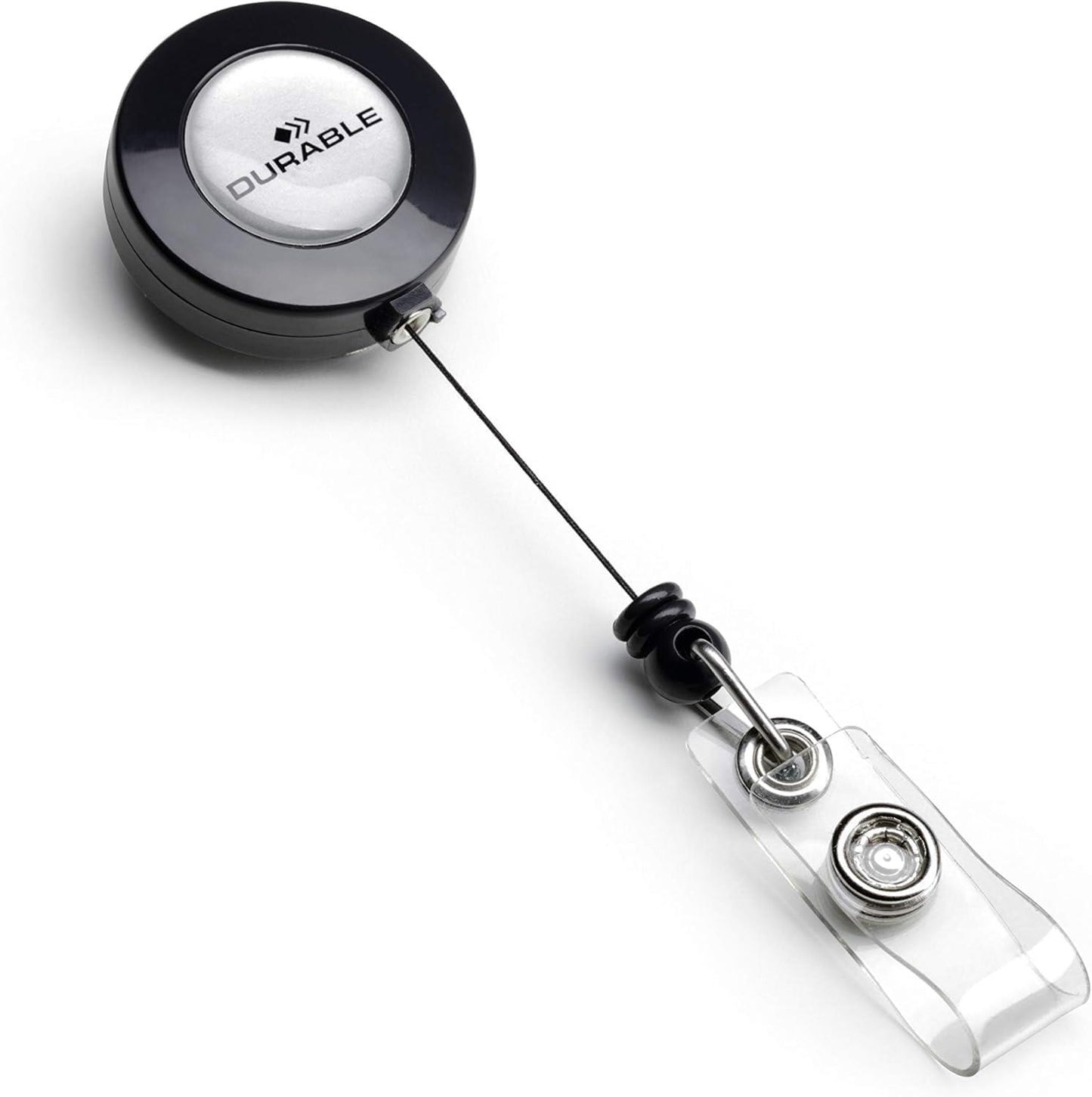 Durable Retractable Badge Reel ID Card Key Holder Black Pack of 10 | Durable Badge Reel for Office, Warehouse and Workplace Use