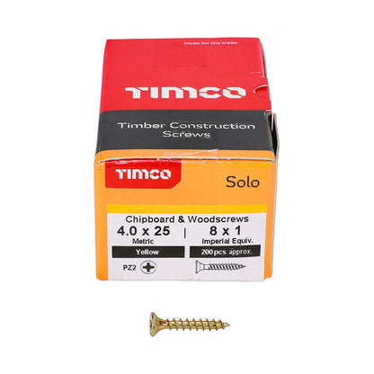 TIMCO Solo Woodscrew PZ2 CSK ZYP 4.0 x 25 Gold Pack 200