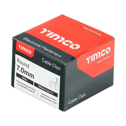 TIMCO Round Cable Clip Black To fit 7.0mm Black Pack 100