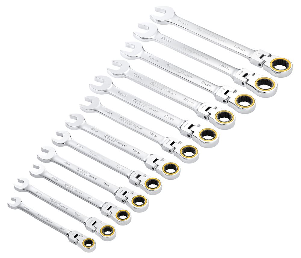 Draper 12PC FLEX HEAD RATCHET SPANNER 03932 HI-TORQÂ® Metric Flexible Head Ratchet Combination Spanner Set (12 Piece)