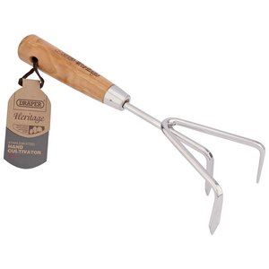 99026 Draper Heritage Heritage Stainless Steel Hand Cultivator with Ash Handle DGHCG/L Garden Cultivators Professional Trade DIY Workshop Garage Use