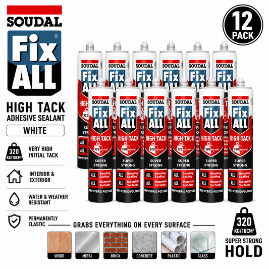 12 x Soudal Fix ALL White High Tack Adhesive Sealant Waterproof 290ml