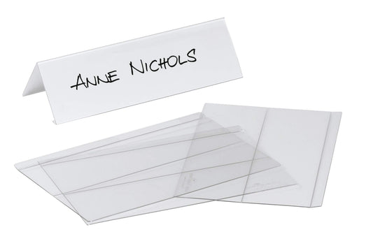 Durable Clear Plastic Table Place Name Holders and Inserts | 10 Pack | 61x210mm