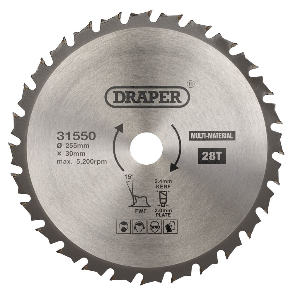 Draper TCT SAW BLADE 255MM 28T MULTI 31550 TCT Multi-Purpose Circular Saw Blade, 255 x 30mm