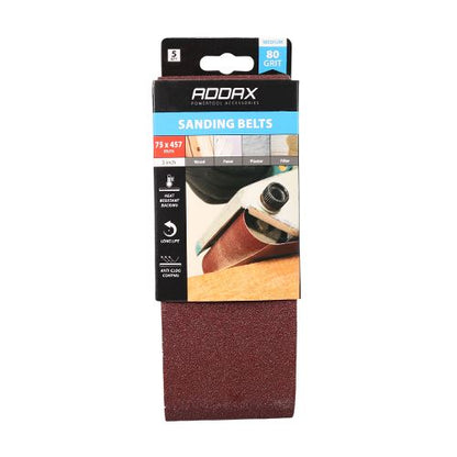 TIMCO Sanding Belts P80 75 x 457mm Red Pack 5