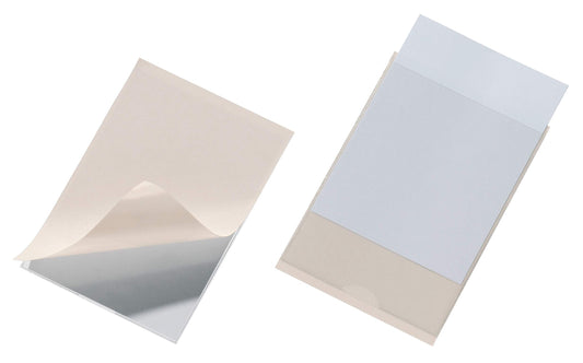 Durable POCKETFIX Self-Adhesive Clear Label Sleeve Pockets | 10 Pack | 105x70mm