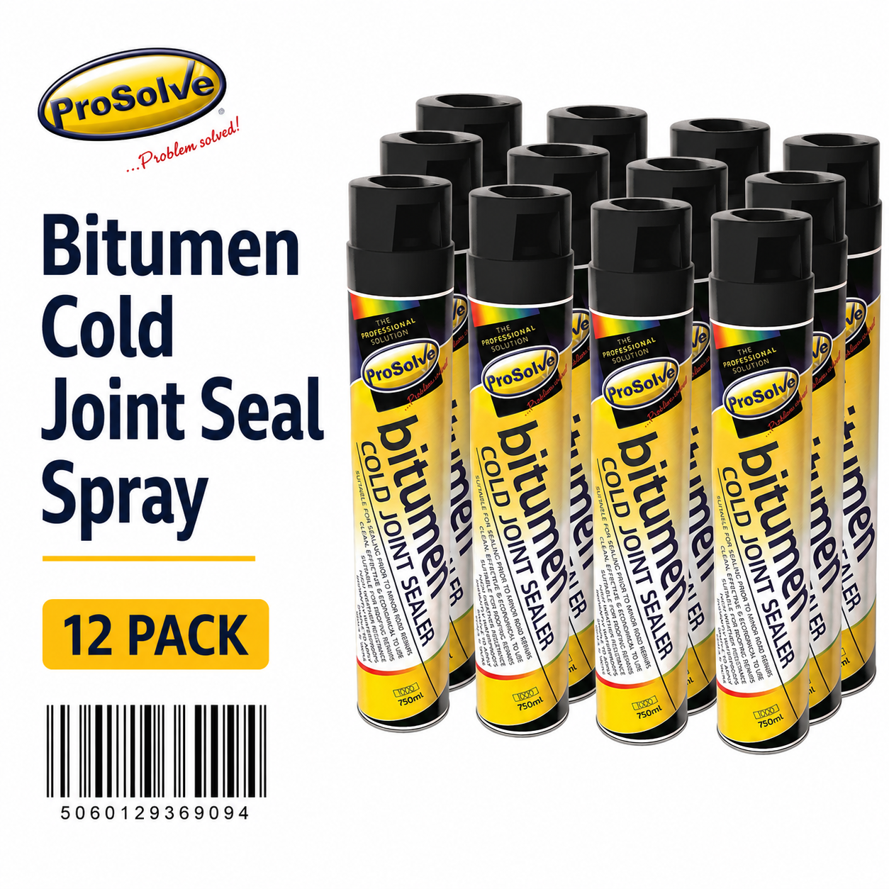 12 Pack ProSolve Bitumen Spray Cold Joint Seal Tarmac Pot Hole Repair 750ml