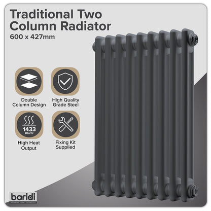 Baridi DH352 Horizontal Radiator Contemporary Double Flat Panel Design 600 x 1190mm - White | Steel | Horizontal flat panel design delivers a BTU