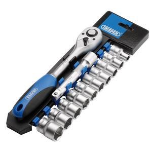 Draper 12PC 1/2 SOCKET SET P/RACK 16374 16374 Metric Socket and Ratchet Set, 1/2" Sq. Dr. (12 Piece)
