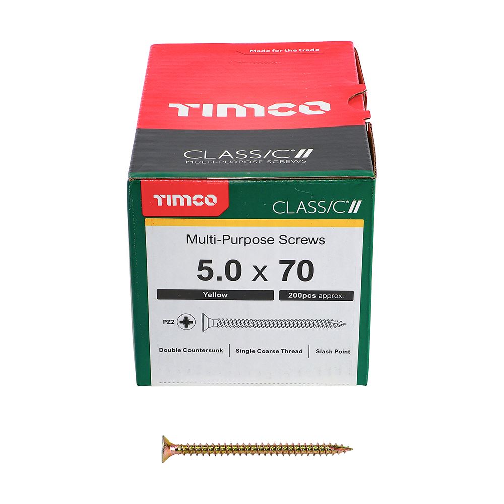 TIMCO Classic Screw PZ2 CSK ZYP 5.0 x 70 Gold Pack 200