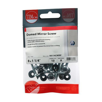 TIMCO Mirror Screw Dome - Chrome 8 x 1 1/4 Pack 10
