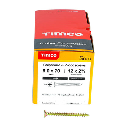 TIMCO Solo Woodscrew PZ3 CSK ZYP 6.0 x 70 Gold Pack 200