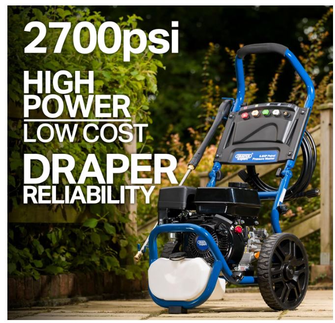 83818 Draper Expert Expert Petrol Pressure Washer, 6.5HP PPW650 Pressure Washers Professional Trade DIY Workshop Garage Use