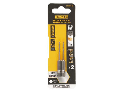 DeWalt BLACK&GOLD Hex HSS-G Drill Bits (2) 2.5mm