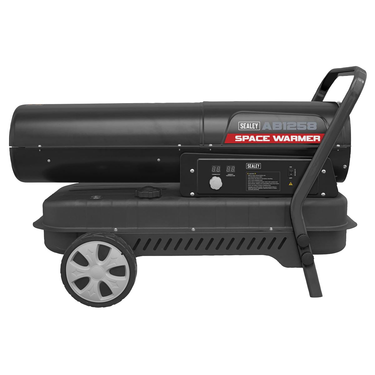 Sealey AB1258 Space Warmer Kerosene/Diesel Heater with Wheels 135,000Btu/hr | 135,000Btu/hr(40kW), 230V~50Hz, Thermostat, Wheels