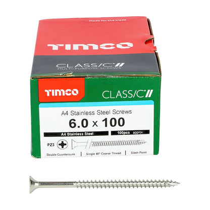 TIMCO Classic Screw PZ3 CSK A4 SS 6.0 x 100 Pack 100