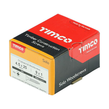 TIMCO Solo Woodscrew PZ2 CSK Zinc 4.5 x 25 Silver Pack 200